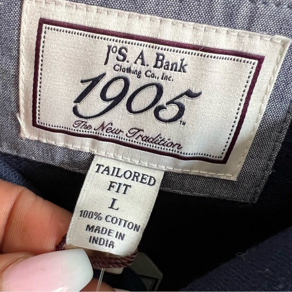 NEW Jos. A. Bank 1905 Tailored Fit Cotton Navy Knit Slub Long Sleeve Hoodie SZ L - Picture 4 of 4